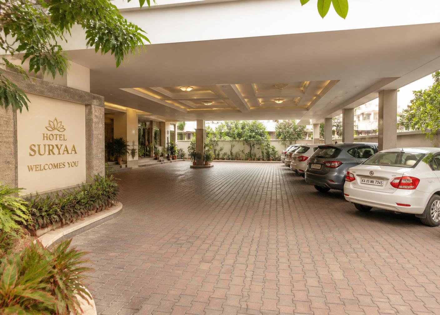 Covered guest parking area at the bhakta niwas